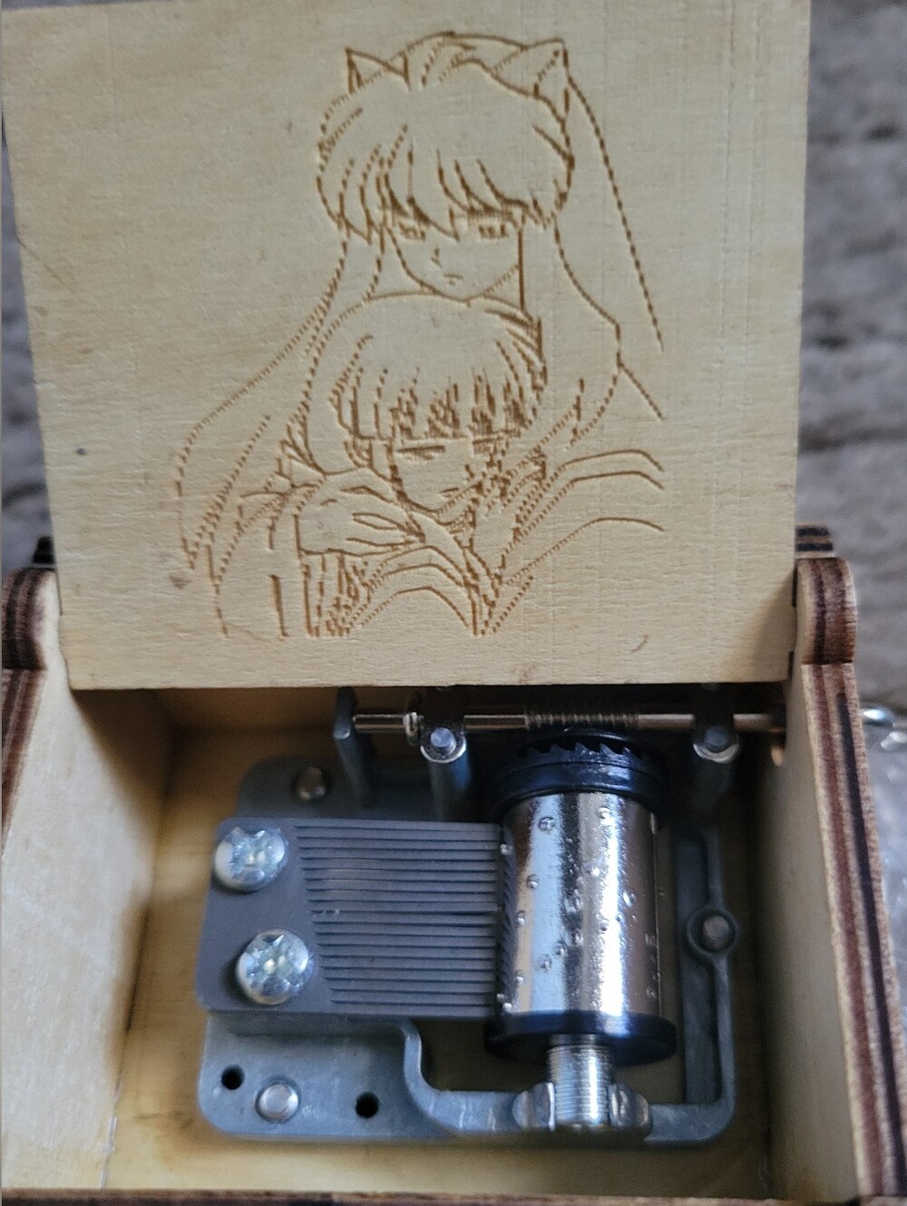 Anime Wooden Music Box with Metal Movement - Natural Wood "To Love's End"